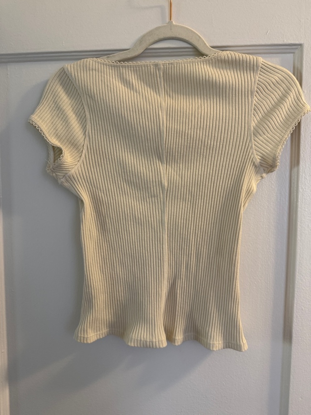 Free People Cream Ribbed Button-Front Short Sleeve Top - Picture 6 of 6